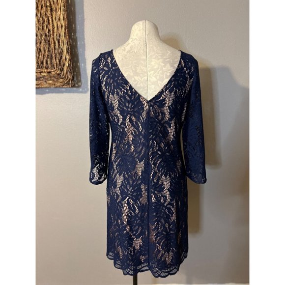 Lilly Pulitzer Dress S Small Blue Stretch 3/4 Sleeve Shift V Back Party Cruise - Picture 4 of 8